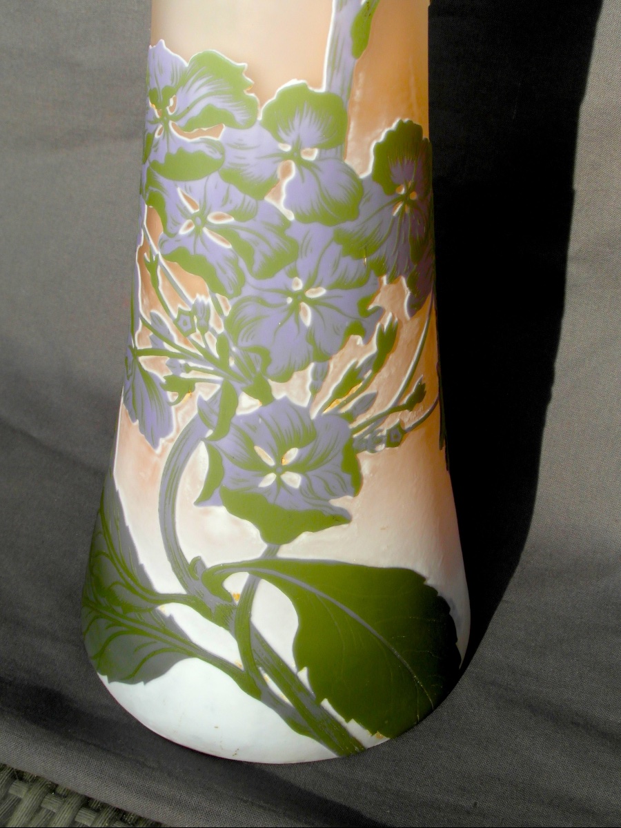 Monumental vase Gallé aux hortensias, parfait, 57 cm, era daum 1900-photo-6