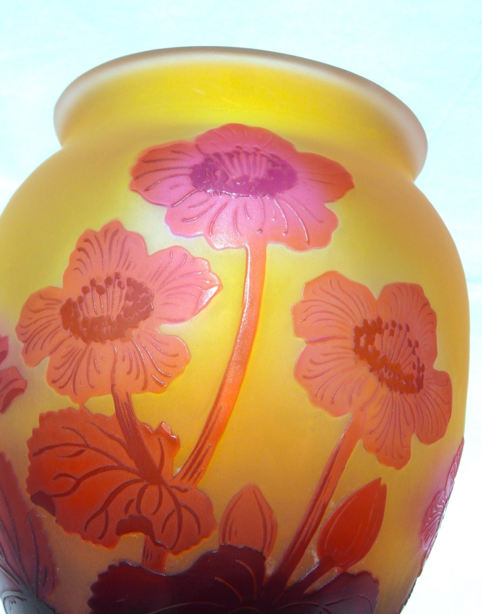 Vase art-nouveau à décor d'anémones du japon par Gallé, parfait, era Daum 1900-photo-4