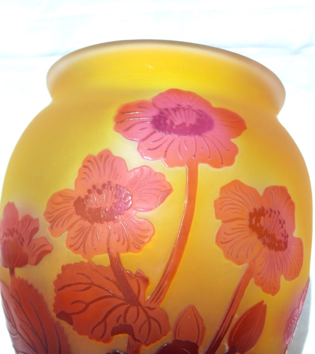 Vase art-nouveau à décor d'anémones du japon par Gallé, parfait, era Daum 1900-photo-3