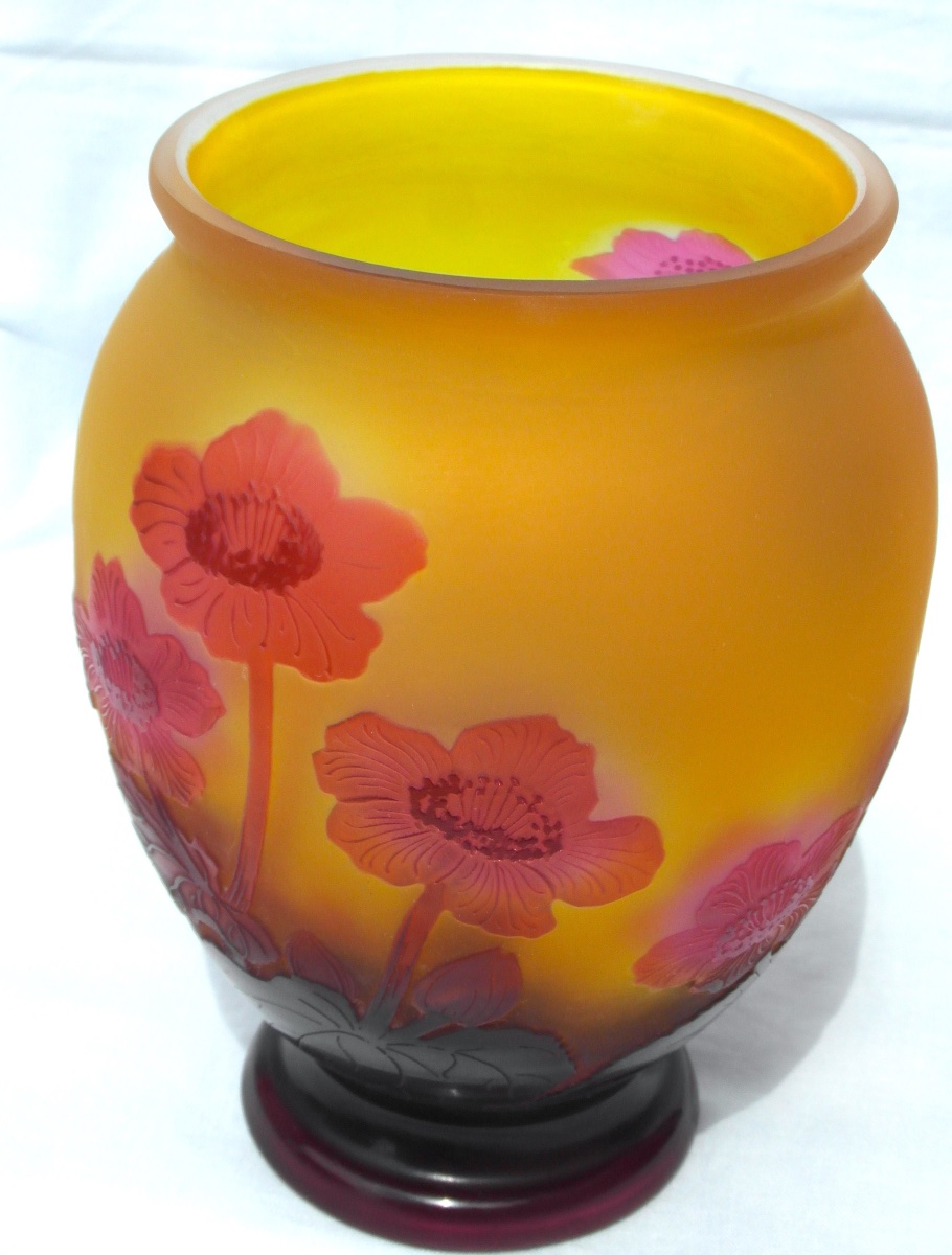 Vase art-nouveau à décor d'anémones du japon par Gallé, parfait, era Daum 1900-photo-4