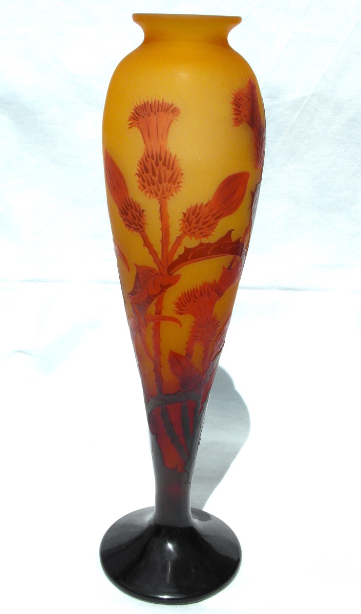 Vase "les chardons lorrains" par Paul Nicolas, signé d'argental, 30,5 cm, parfait, era Galle-photo-2