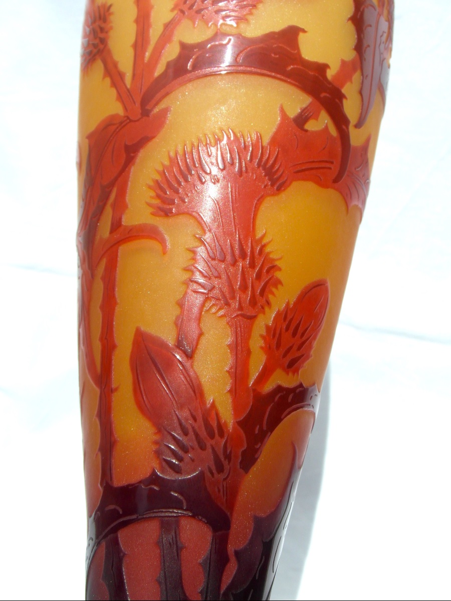 Vase "les chardons lorrains" par Paul Nicolas, signé d'argental, 30,5 cm, parfait, era Galle-photo-3