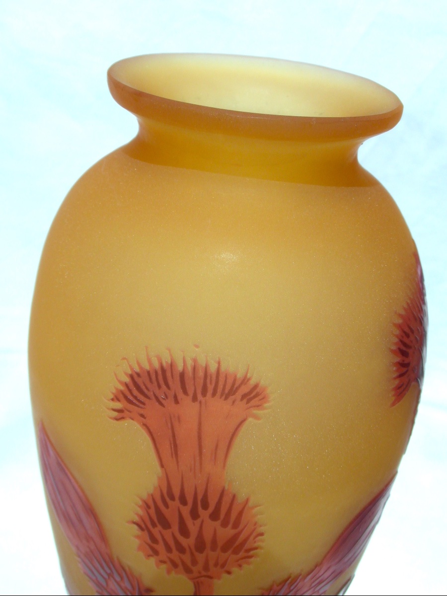 Vase "les chardons lorrains" par Paul Nicolas, signé d'argental, 30,5 cm, parfait, era Galle-photo-3