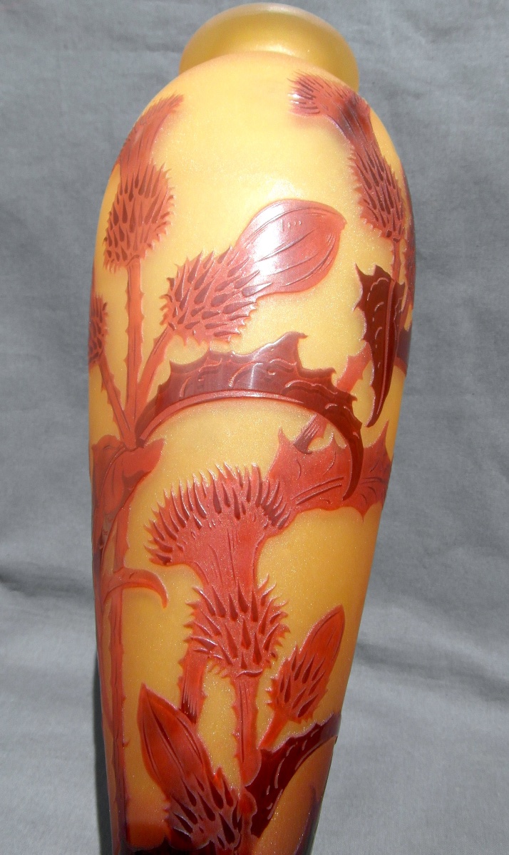 Vase "les chardons lorrains" par Paul Nicolas, signé d'argental, 30,5 cm, parfait, era Galle-photo-4