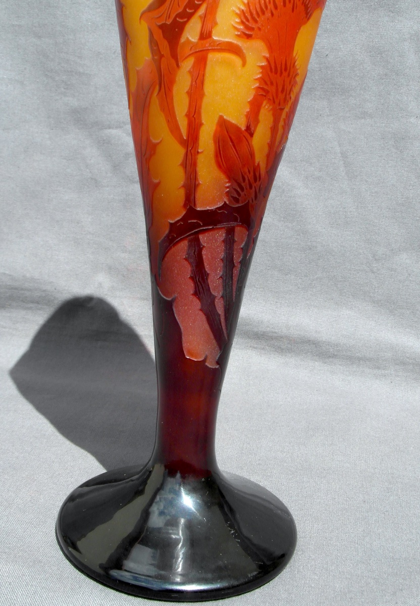 Vase "les chardons lorrains" par Paul Nicolas, signé d'argental, 30,5 cm, parfait, era Galle-photo-5