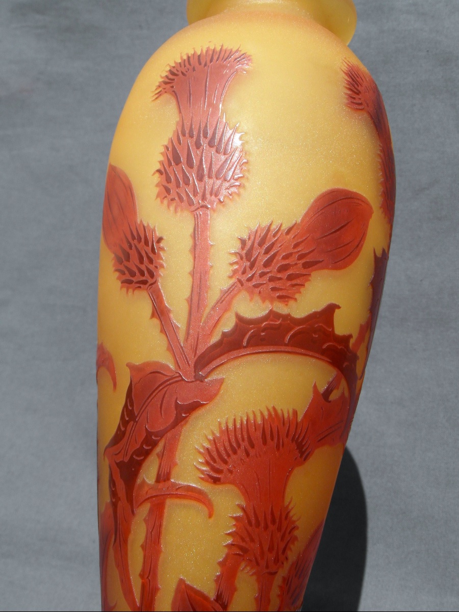 Vase "les chardons lorrains" par Paul Nicolas, signé d'argental, 30,5 cm, parfait, era Galle-photo-6