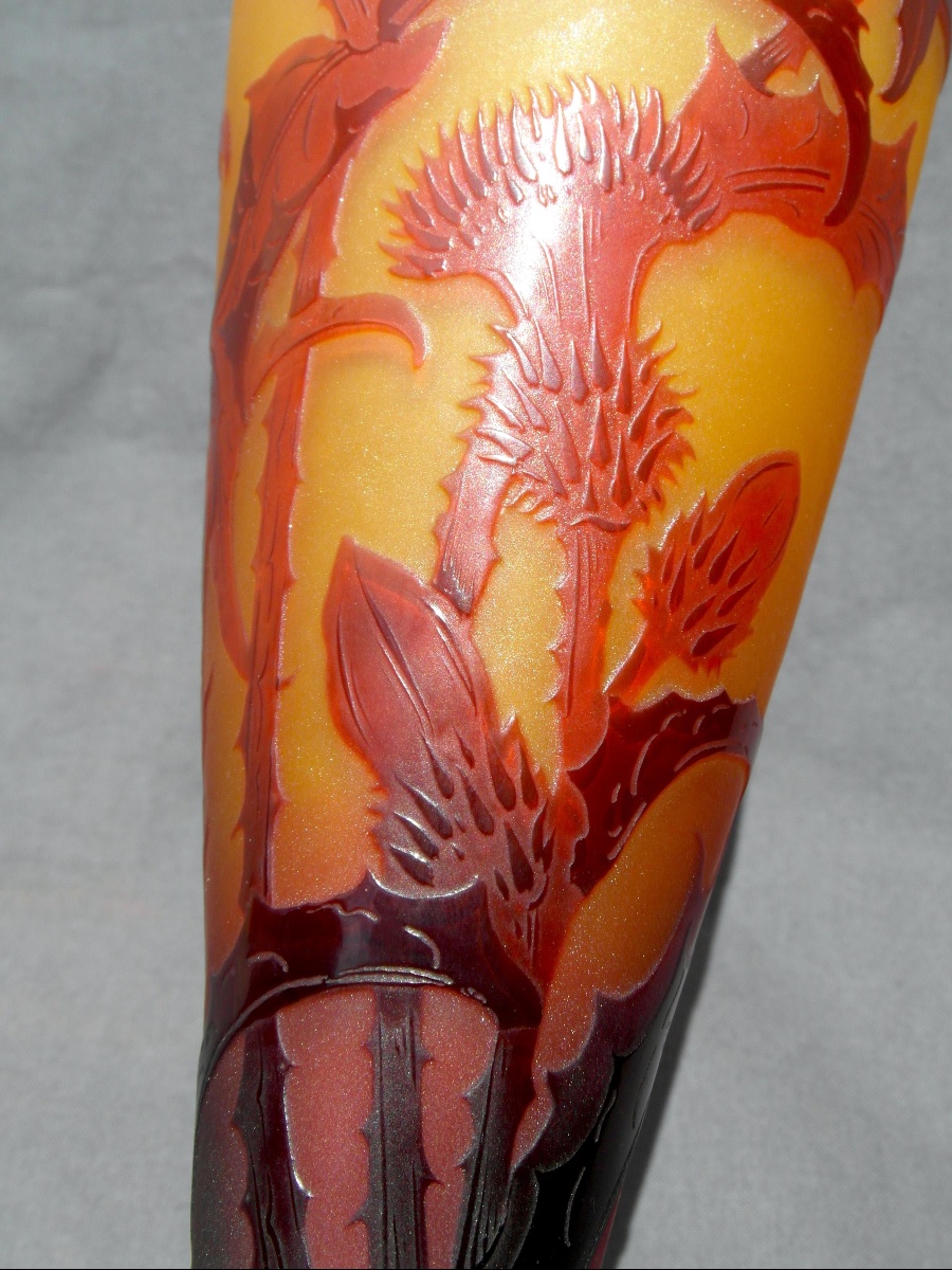 Vase "les chardons lorrains" par Paul Nicolas, signé d'argental, 30,5 cm, parfait, era Galle-photo-7