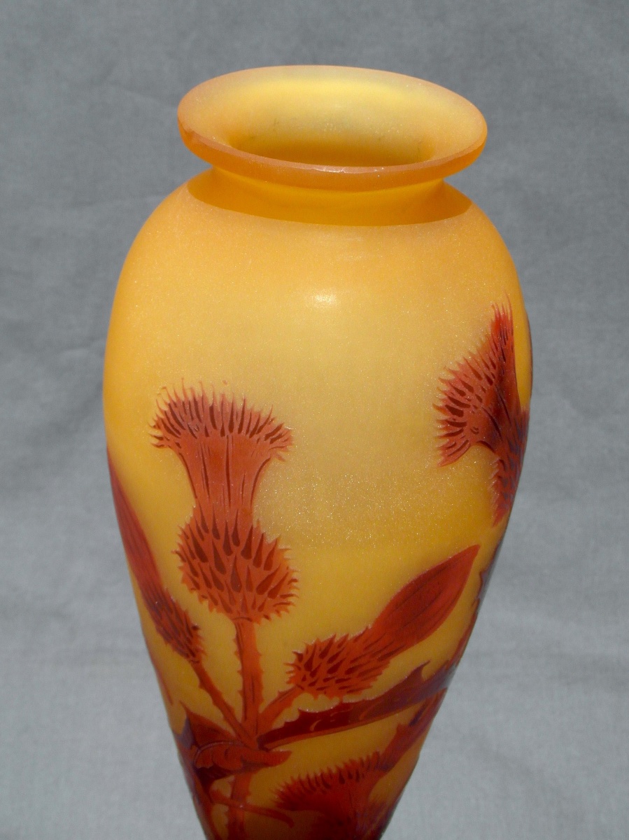 Vase "les chardons lorrains" par Paul Nicolas, signé d'argental, 30,5 cm, parfait, era Galle-photo-8