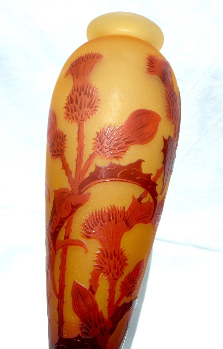 Vase "les chardons lorrains" par Paul Nicolas, signé d'argental, 30,5 cm, parfait, era Galle