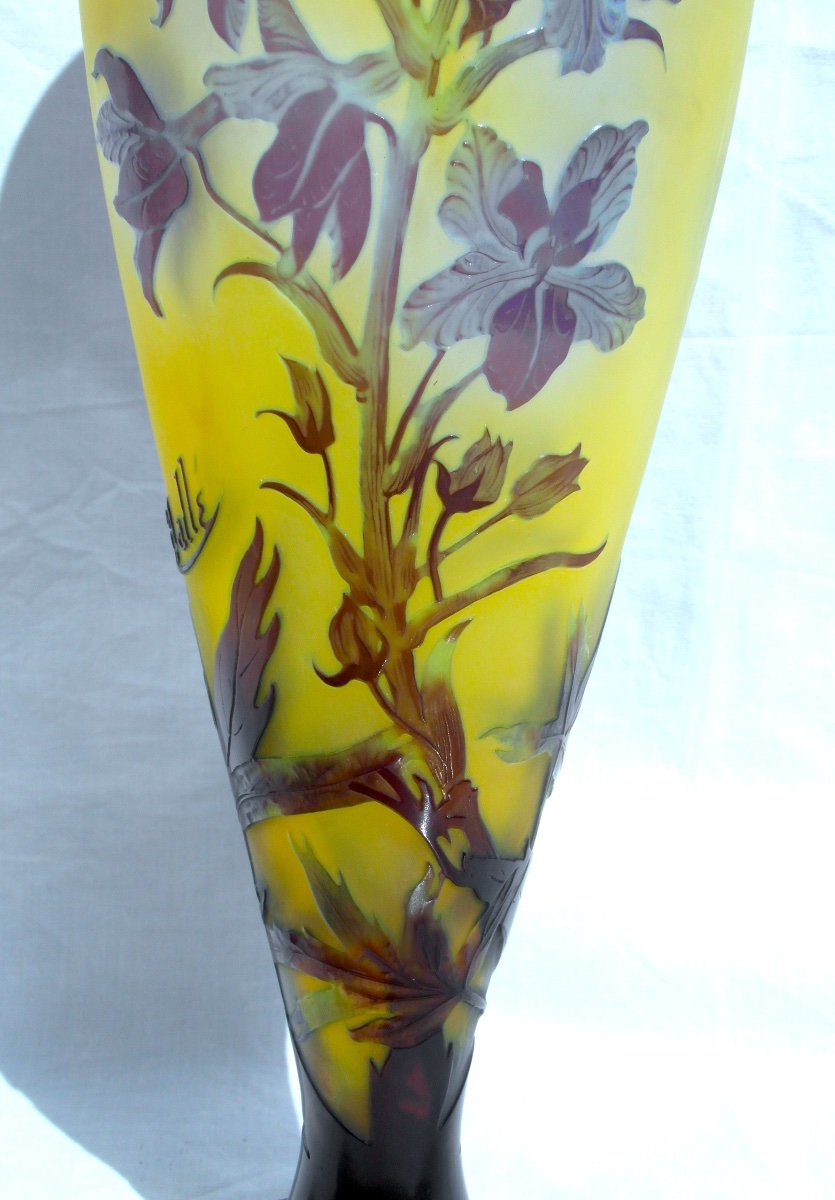 Large Art Nouveau Vase With Gentians By Gallé, In Perfect Condition, 44.5 Cm, Circa 1900, Daum Era -photo-2