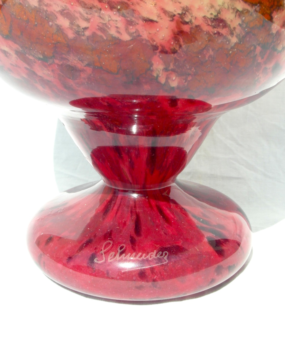 Art Deco Spherical Vase, "jade" Series By Schneider, In Perfect Condition, Formerly Daum Gallé-photo-4