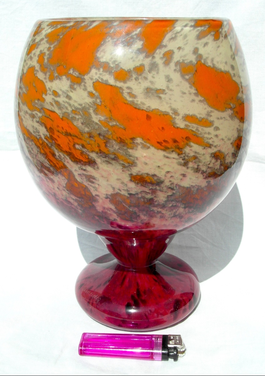 Art Deco Spherical Vase, "jade" Series By Schneider, In Perfect Condition, Formerly Daum Gallé-photo-3