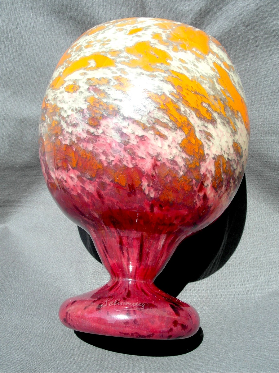 Art Deco Spherical Vase, "jade" Series By Schneider, In Perfect Condition, Formerly Daum Gallé-photo-4