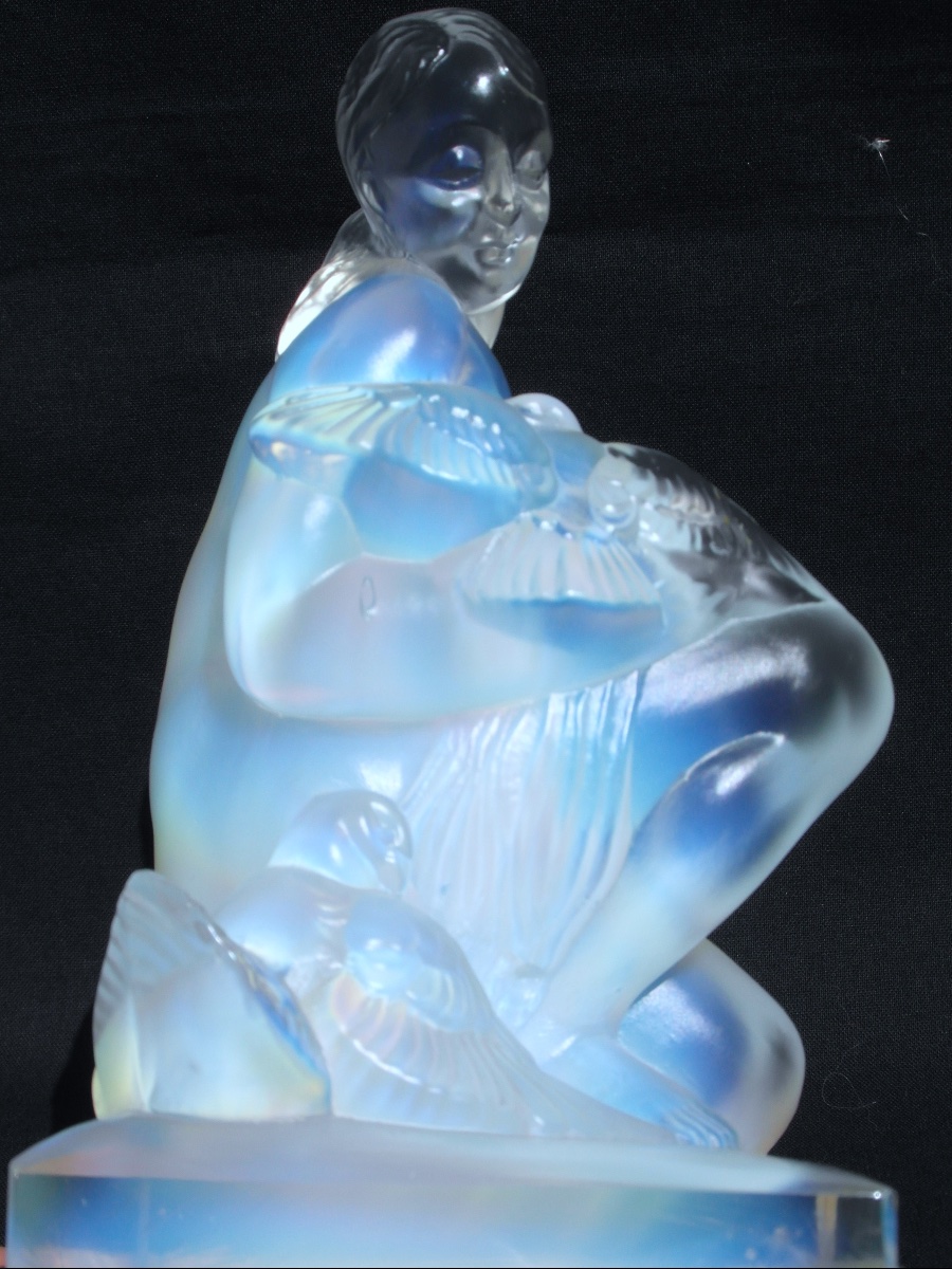 "woman With Doves," Opalescent Glass By Sabino, Formerly Daum Lalique, Art Deco-photo-4