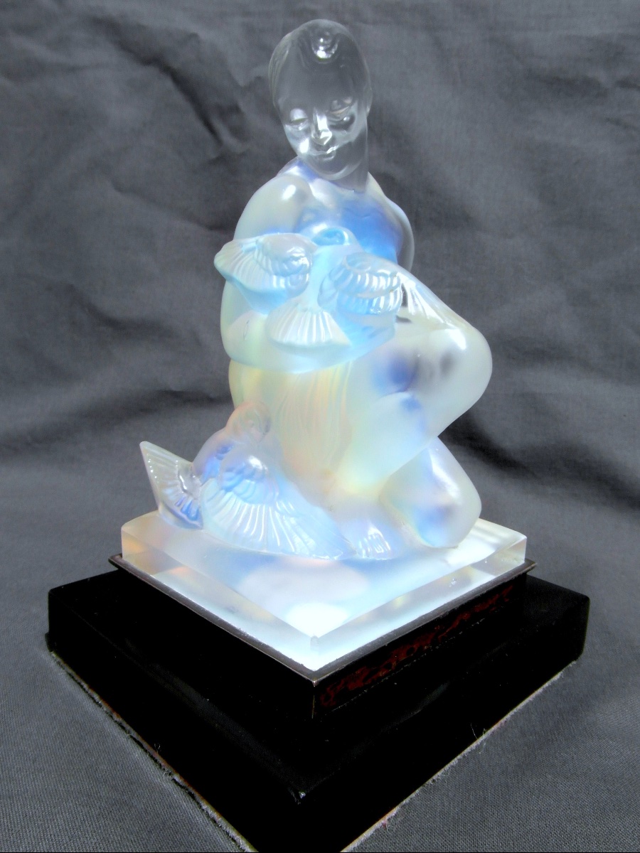 "woman With Doves," Opalescent Glass By Sabino, Formerly Daum Lalique, Art Deco-photo-2