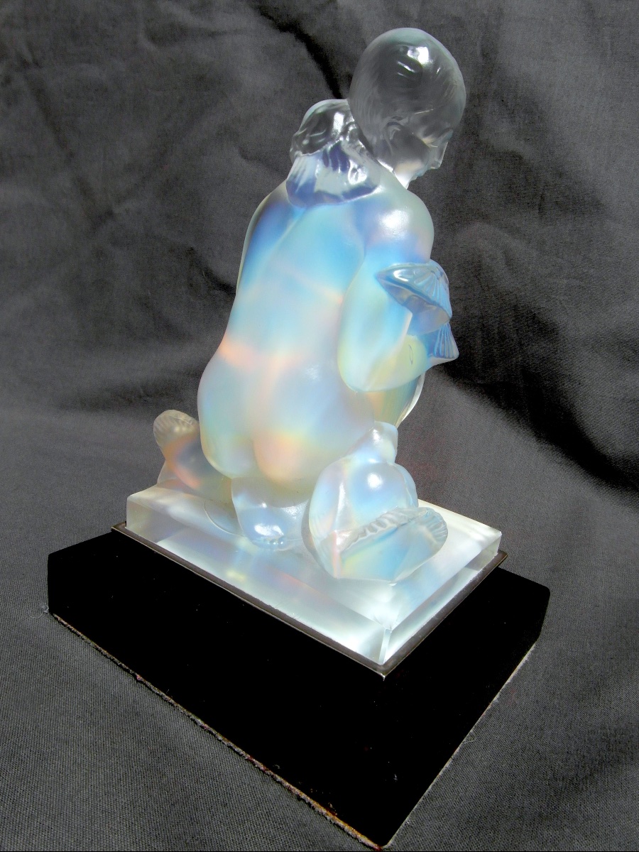 "woman With Doves," Opalescent Glass By Sabino, Formerly Daum Lalique, Art Deco-photo-3