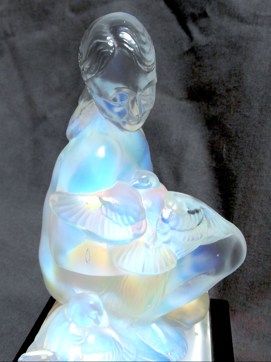 "woman With Doves," Opalescent Glass By Sabino, Formerly Daum Lalique, Art Deco-photo-6