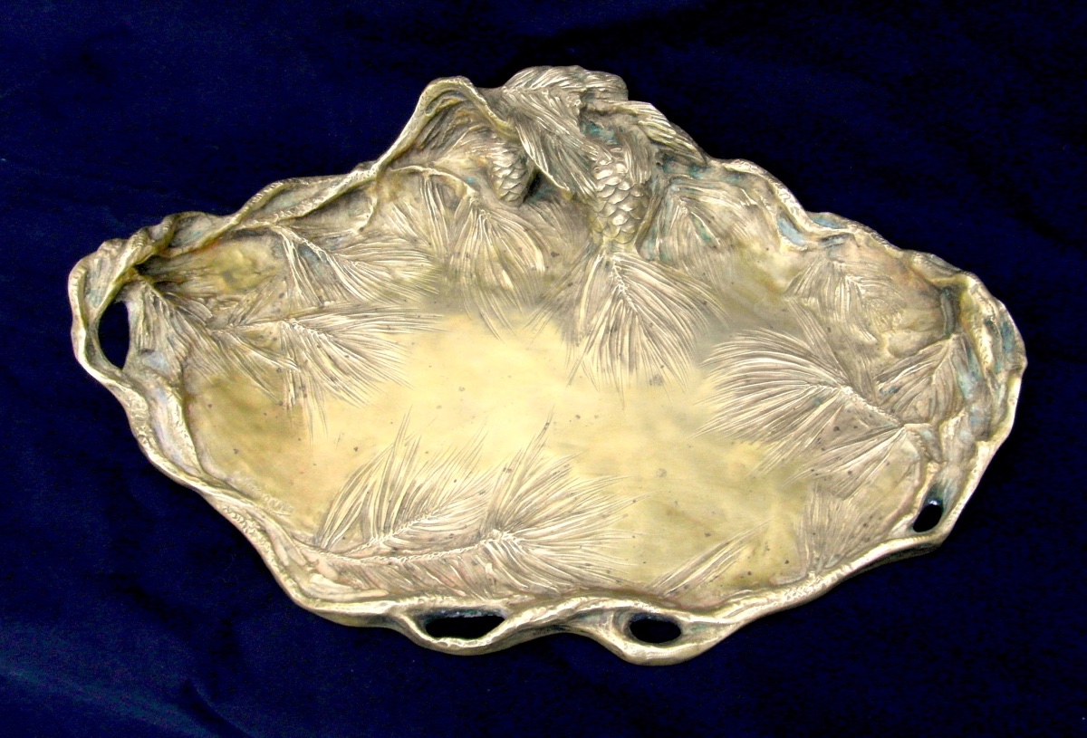 Very Large "pine Cone" Bowl Or Platter In Bronze By A. Marionnet, Circa 1900, Daum Era-photo-2