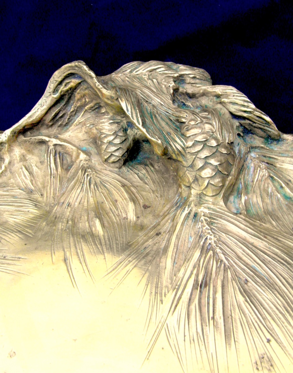 Very Large "pine Cone" Bowl Or Platter In Bronze By A. Marionnet, Circa 1900, Daum Era-photo-4