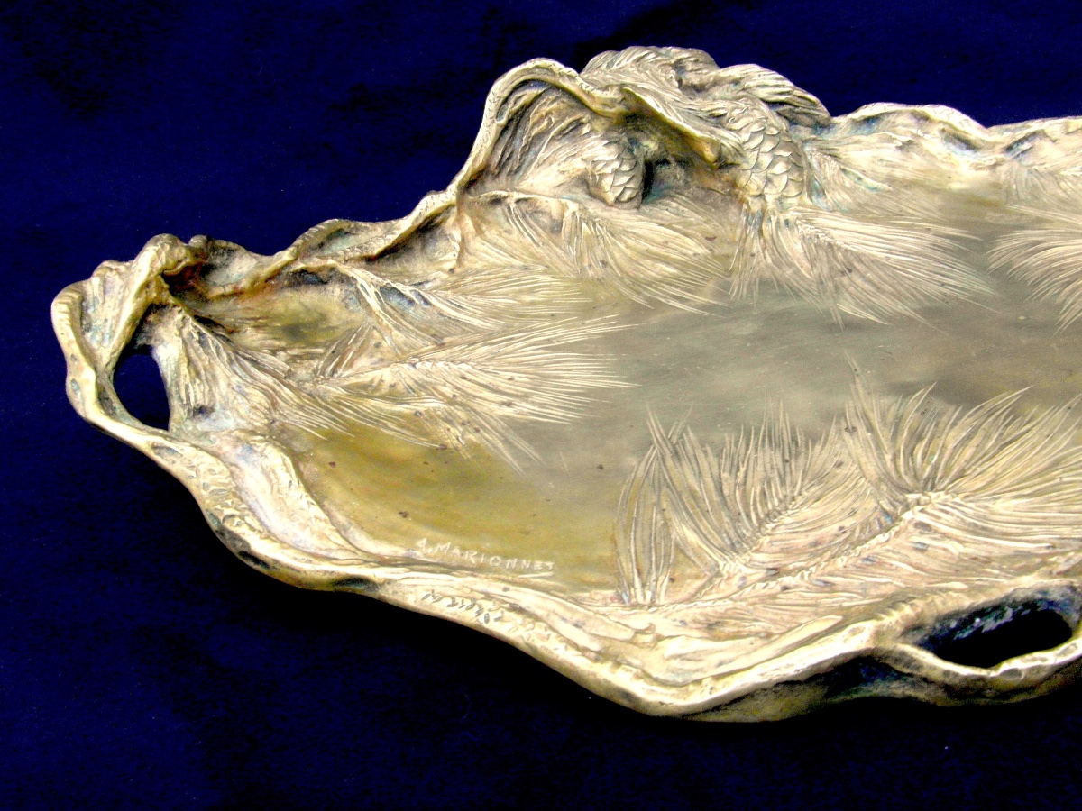Very Large "pine Cone" Bowl Or Platter In Bronze By A. Marionnet, Circa 1900, Daum Era-photo-1