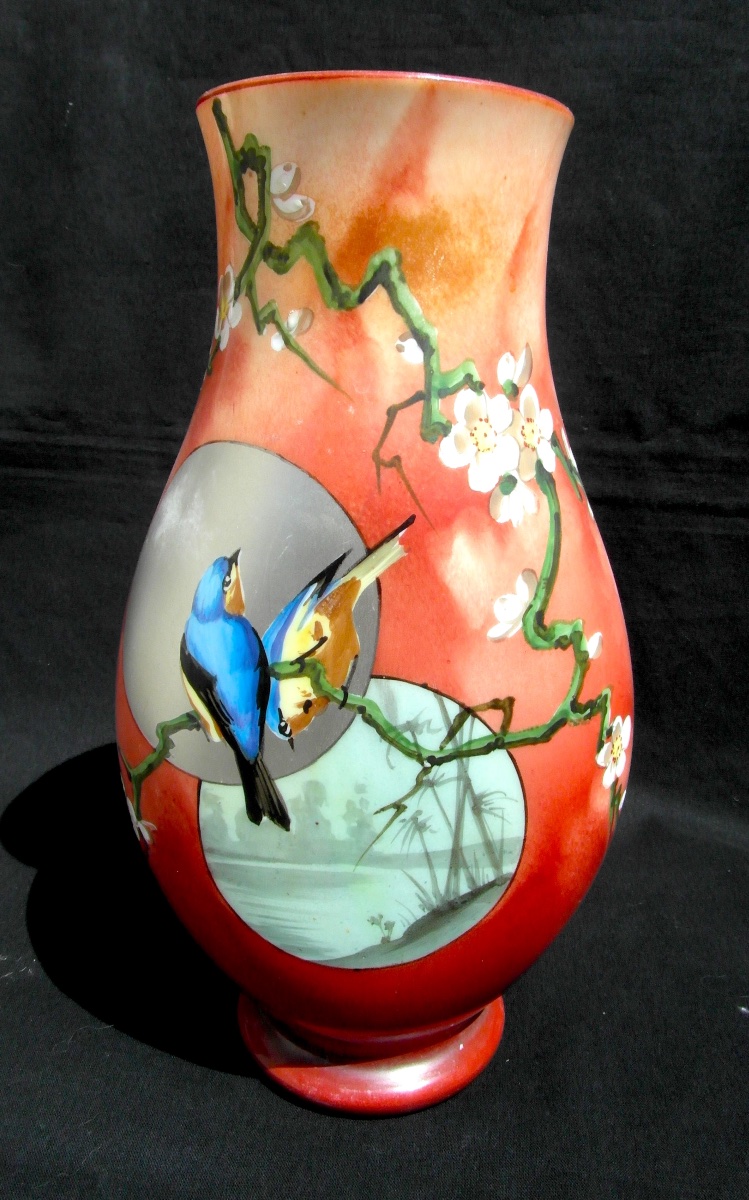 Rare vase Baccarat En Opaline, "mésanges Aux Pommiers", 1880,  Era Daum Galle art-nouveau-photo-2