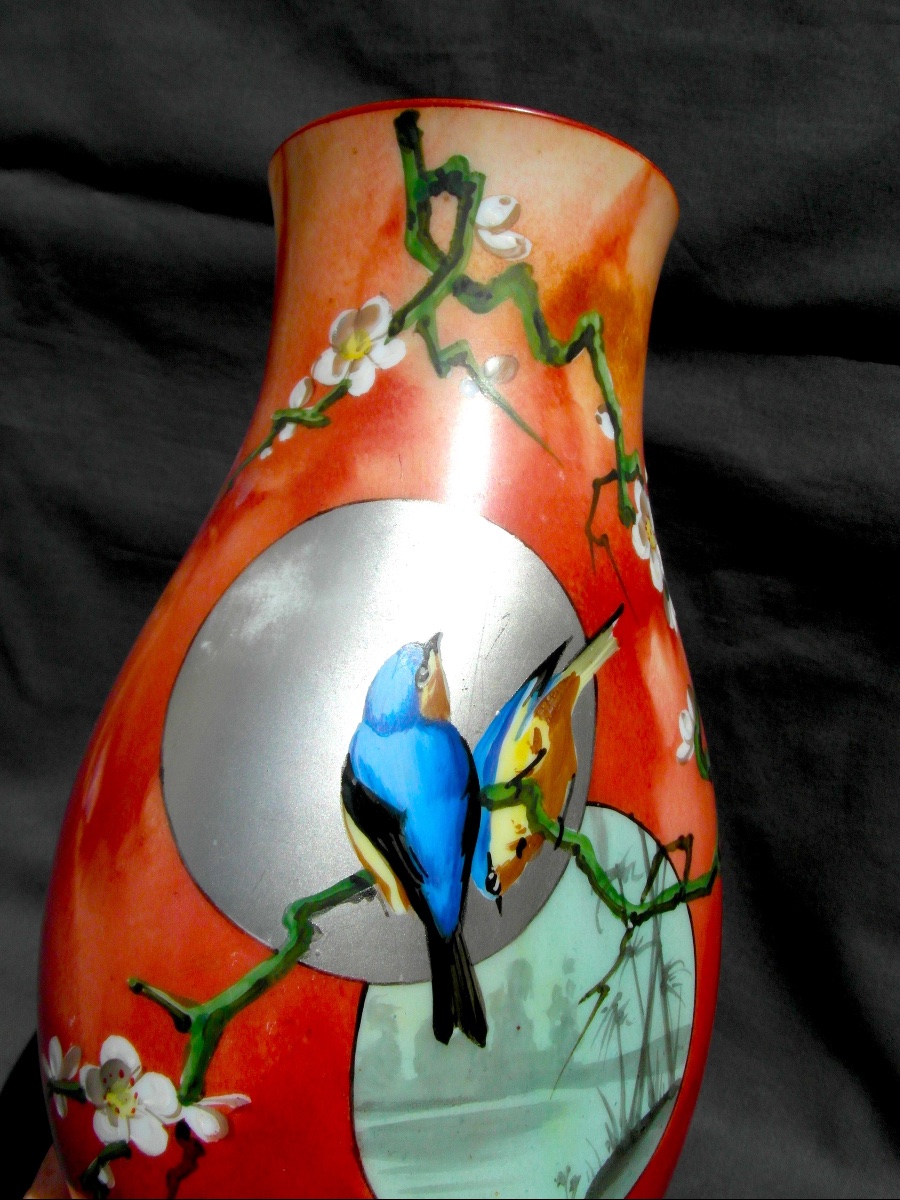 Rare vase Baccarat En Opaline, "mésanges Aux Pommiers", 1880,  Era Daum Galle art-nouveau-photo-3