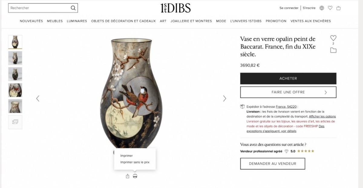 Rare vase Baccarat En Opaline, "mésanges Aux Pommiers", 1880,  Era Daum Galle art-nouveau-photo-5