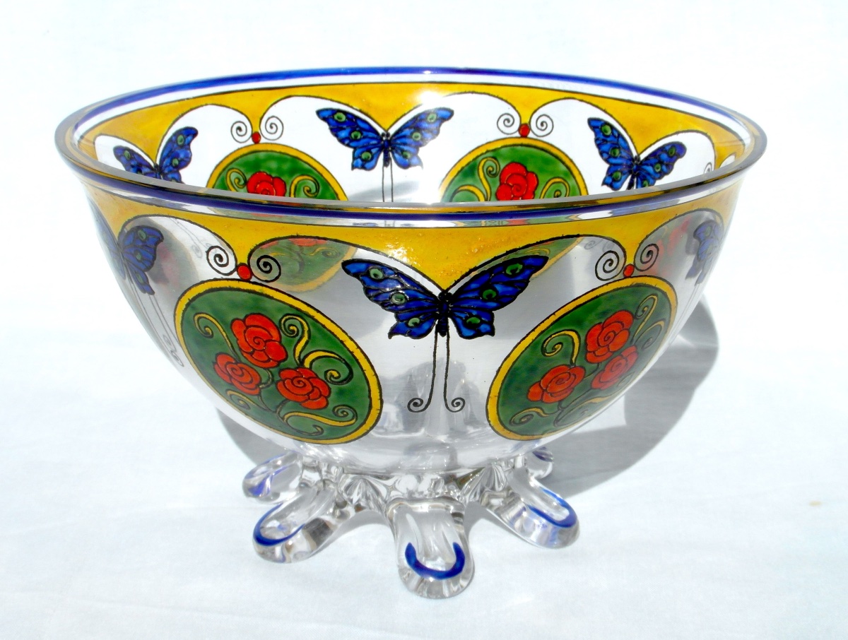 Art Deco "roses And Butterflies" Vase By The Sèvres Crystal Works, Daum Gallé Era, 1920-photo-2