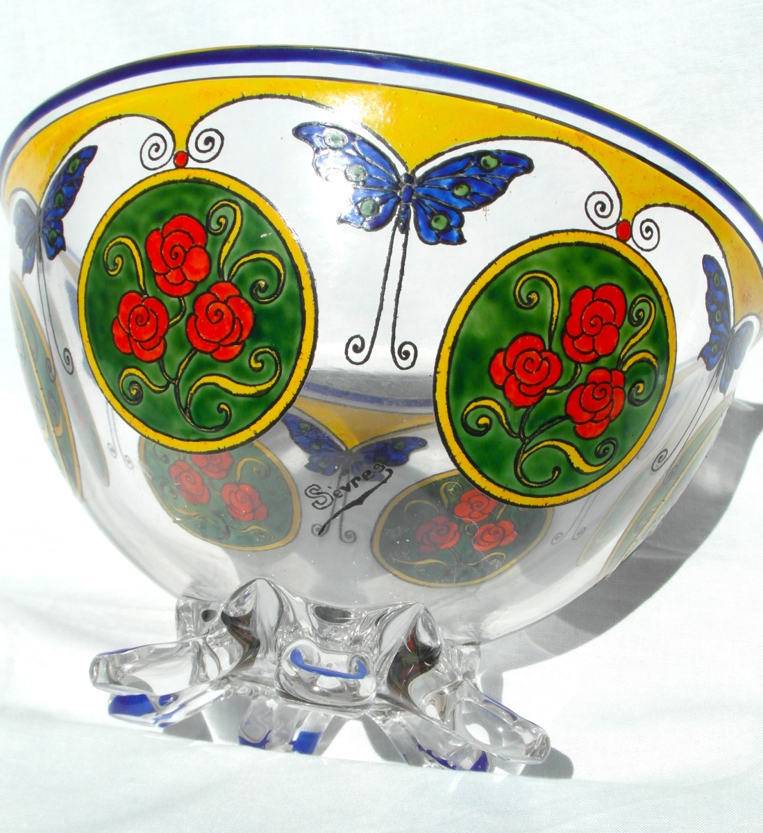  Art Deco "roses And Butterflies" Vase By The Sèvres Crystal Works, Daum Gallé Era, 1920-photo-3