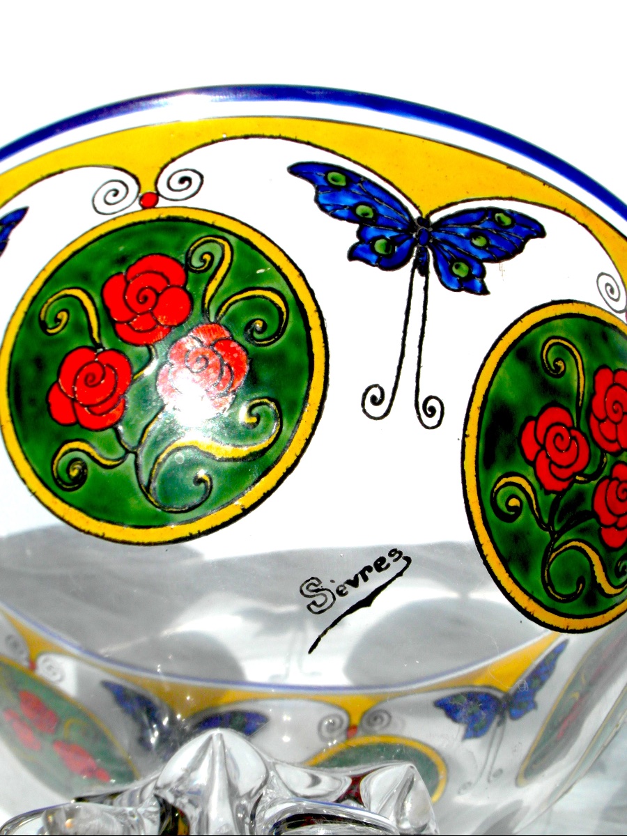  Art Deco "roses And Butterflies" Vase By The Sèvres Crystal Works, Daum Gallé Era, 1920-photo-4