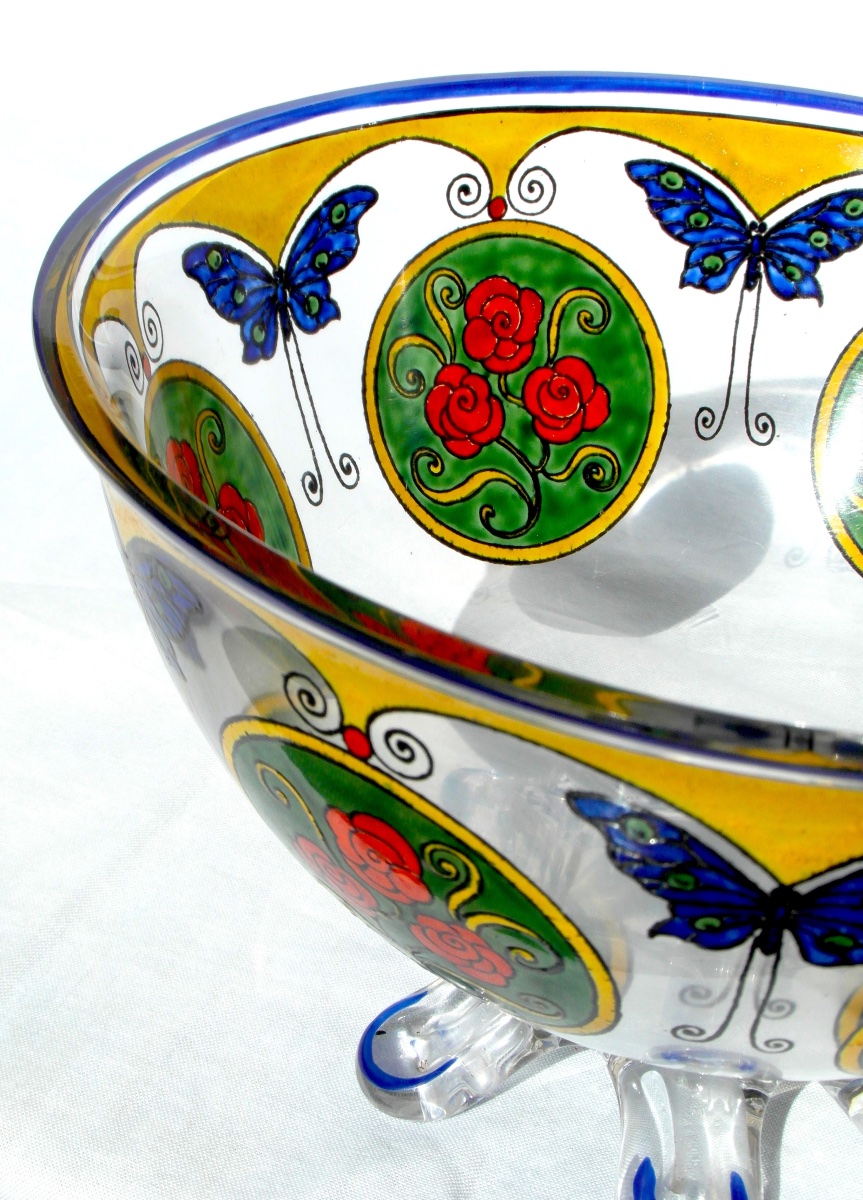  Art Deco "roses And Butterflies" Vase By The Sèvres Crystal Works, Daum Gallé Era, 1920-photo-1