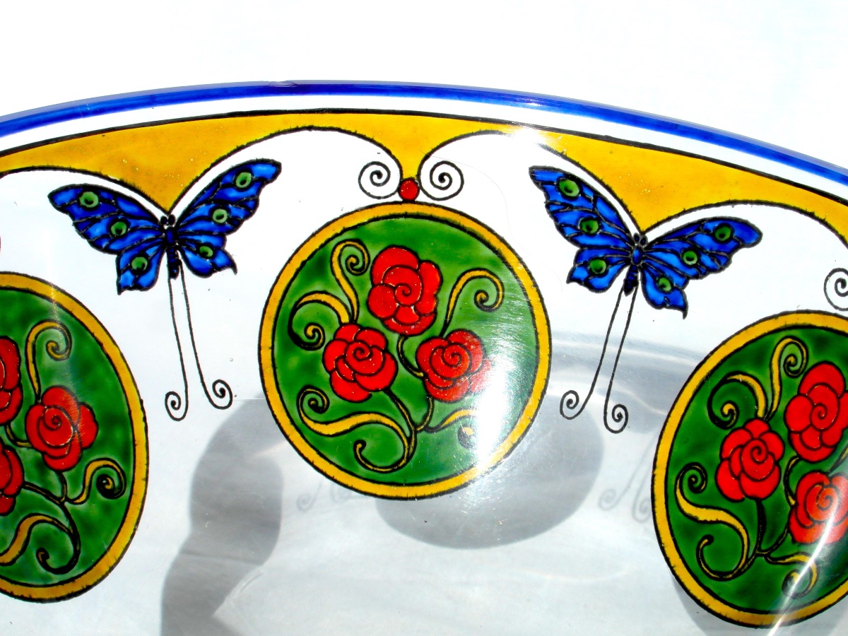 Art Deco "roses And Butterflies" Vase By The Sèvres Crystal Works, Daum Gallé Era, 1920-photo-2