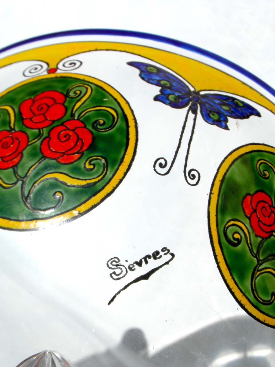  Art Deco "roses And Butterflies" Vase By The Sèvres Crystal Works, Daum Gallé Era, 1920-photo-3