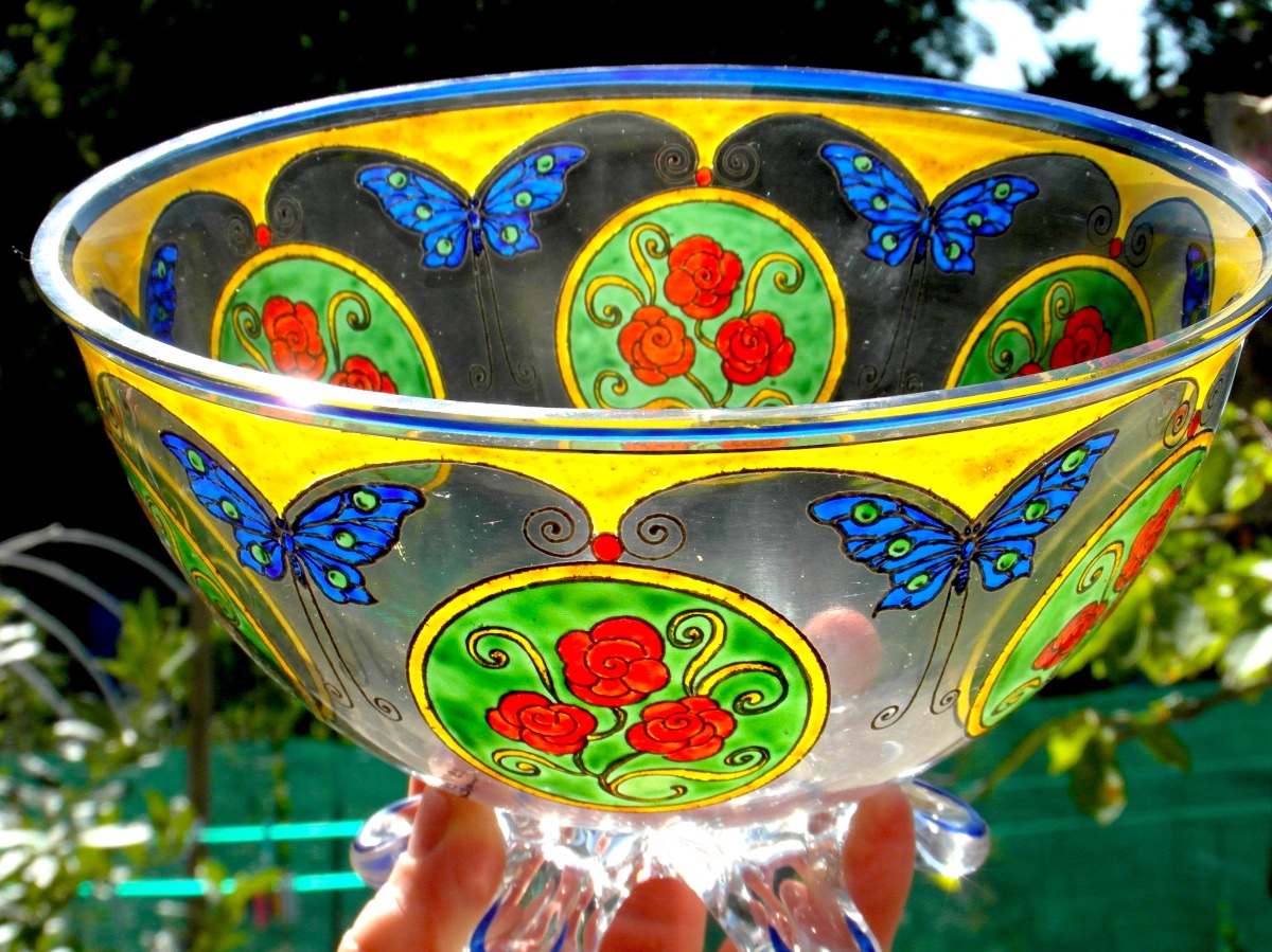  Art Deco "roses And Butterflies" Vase By The Sèvres Crystal Works, Daum Gallé Era, 1920-photo-7
