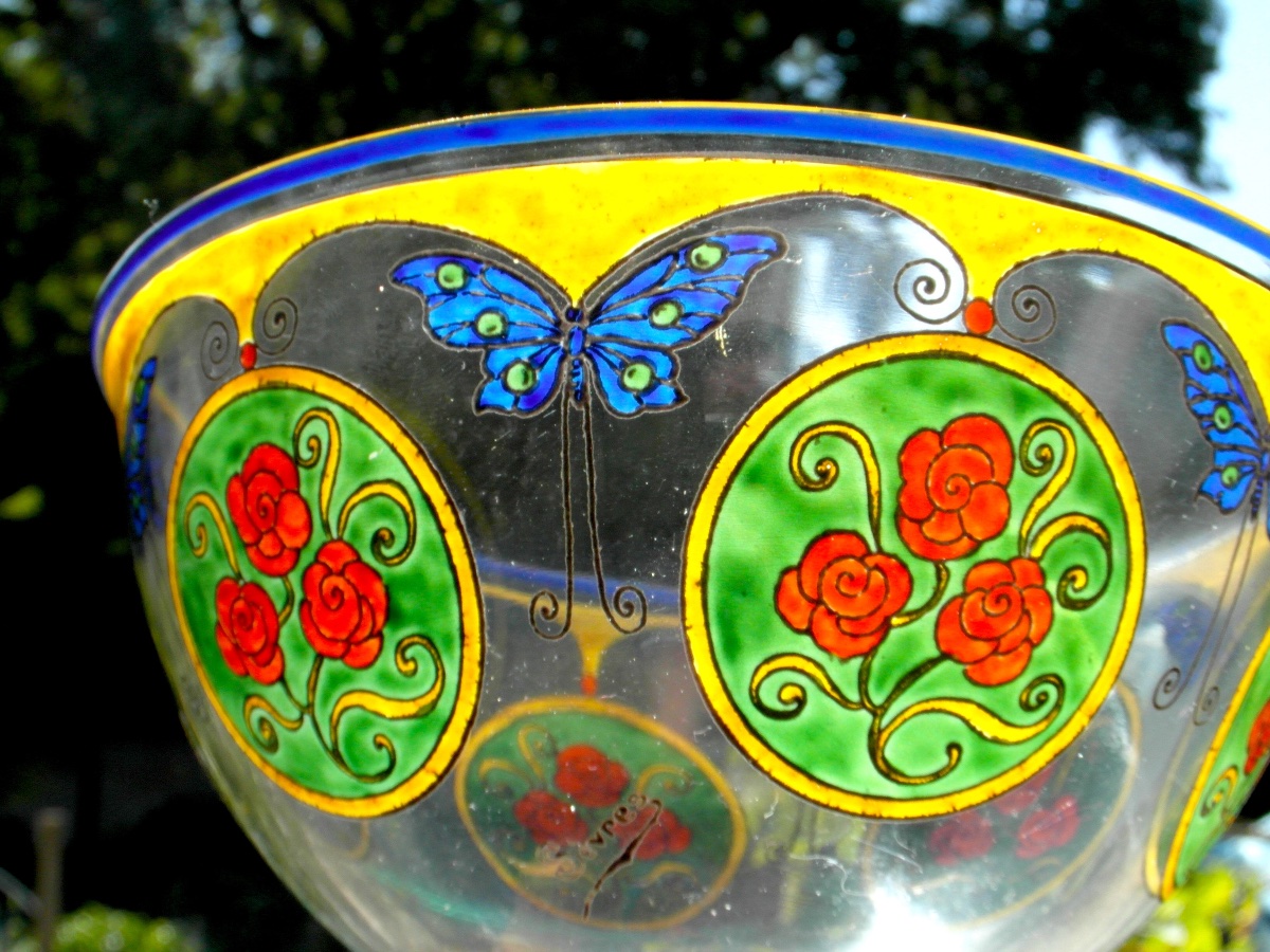  Art Deco "roses And Butterflies" Vase By The Sèvres Crystal Works, Daum Gallé Era, 1920-photo-8