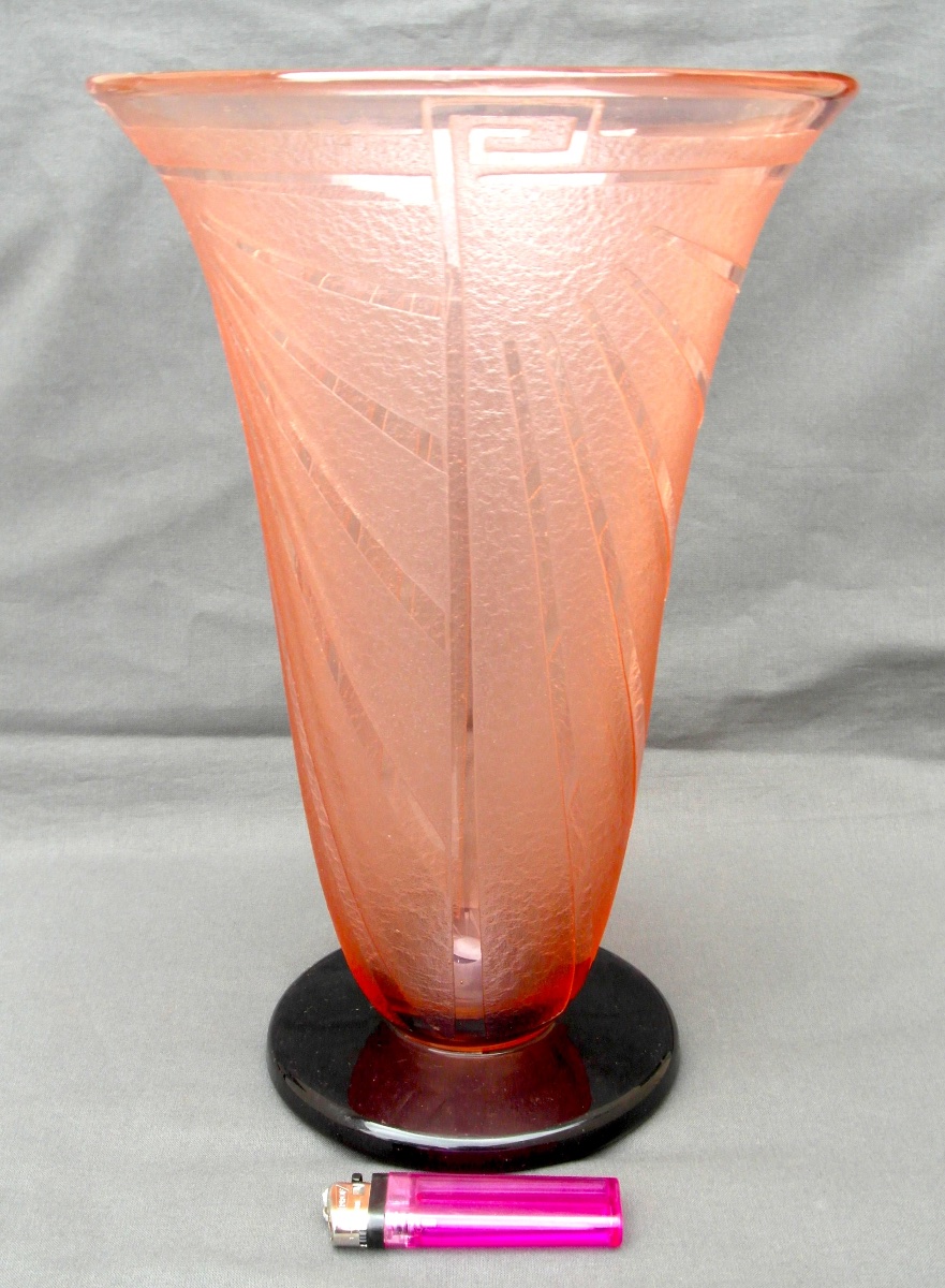Grand vase art-déco gravé, modèle "louxor" par Schneider, Vers 1928-1930, era Daum Gallé-photo-2