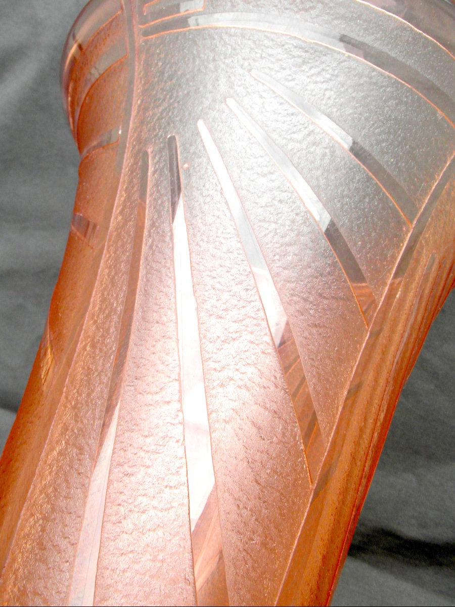 Grand vase art-déco gravé, modèle "louxor" par Schneider, Vers 1928-1930, era Daum Gallé-photo-4