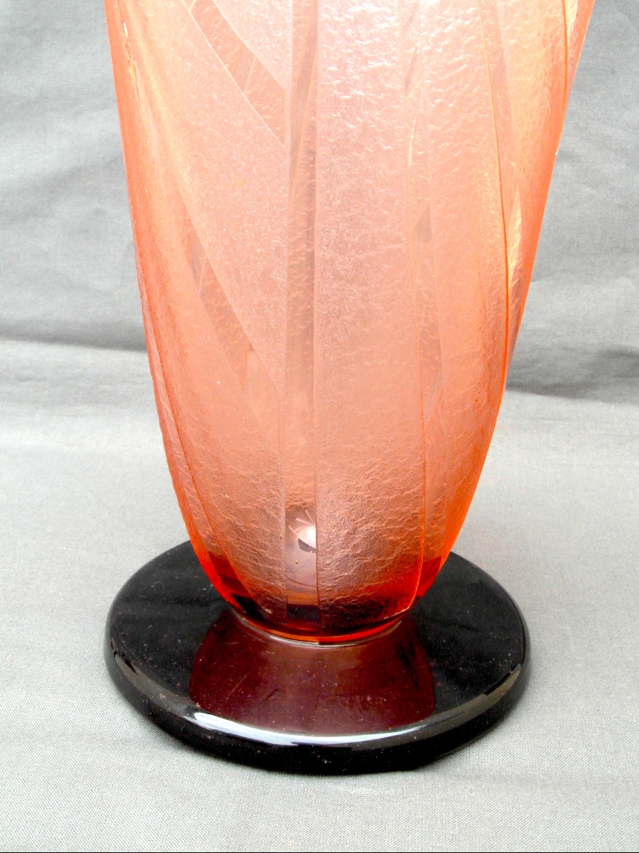 Grand vase art-déco gravé, modèle "louxor" par Schneider, Vers 1928-1930, era Daum Gallé-photo-1