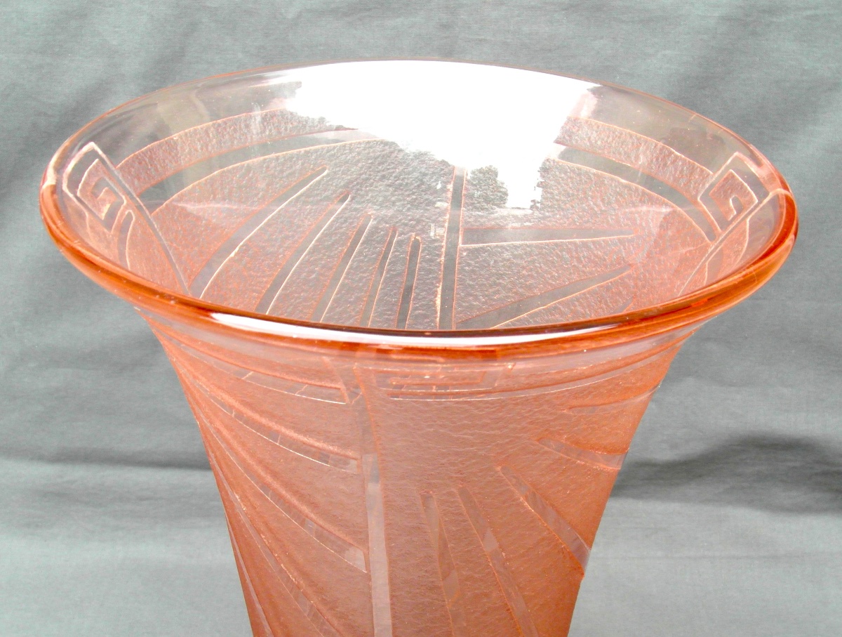 Grand vase art-déco gravé, modèle "louxor" par Schneider, Vers 1928-1930, era Daum Gallé-photo-2