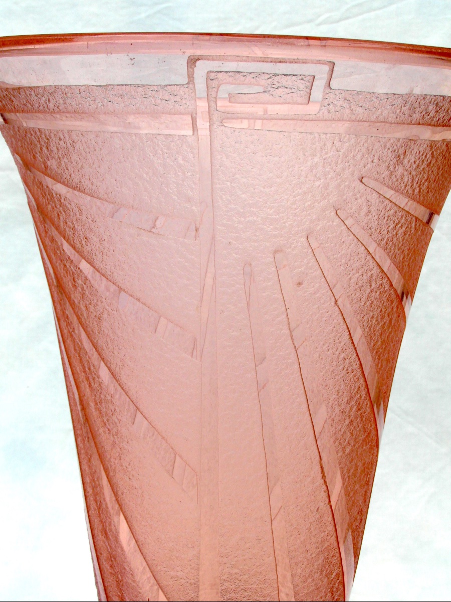 Grand vase art-déco gravé, modèle "louxor" par Schneider, Vers 1928-1930, era Daum Gallé-photo-6
