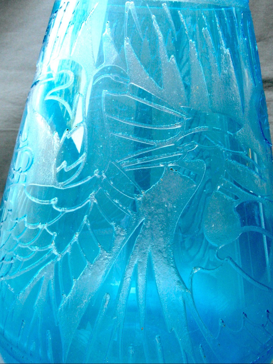 Gros Vase Art-déco à Décor de hérons  en verre gravé par DELATTE, 35 cm, Era Daum Lalique -photo-4