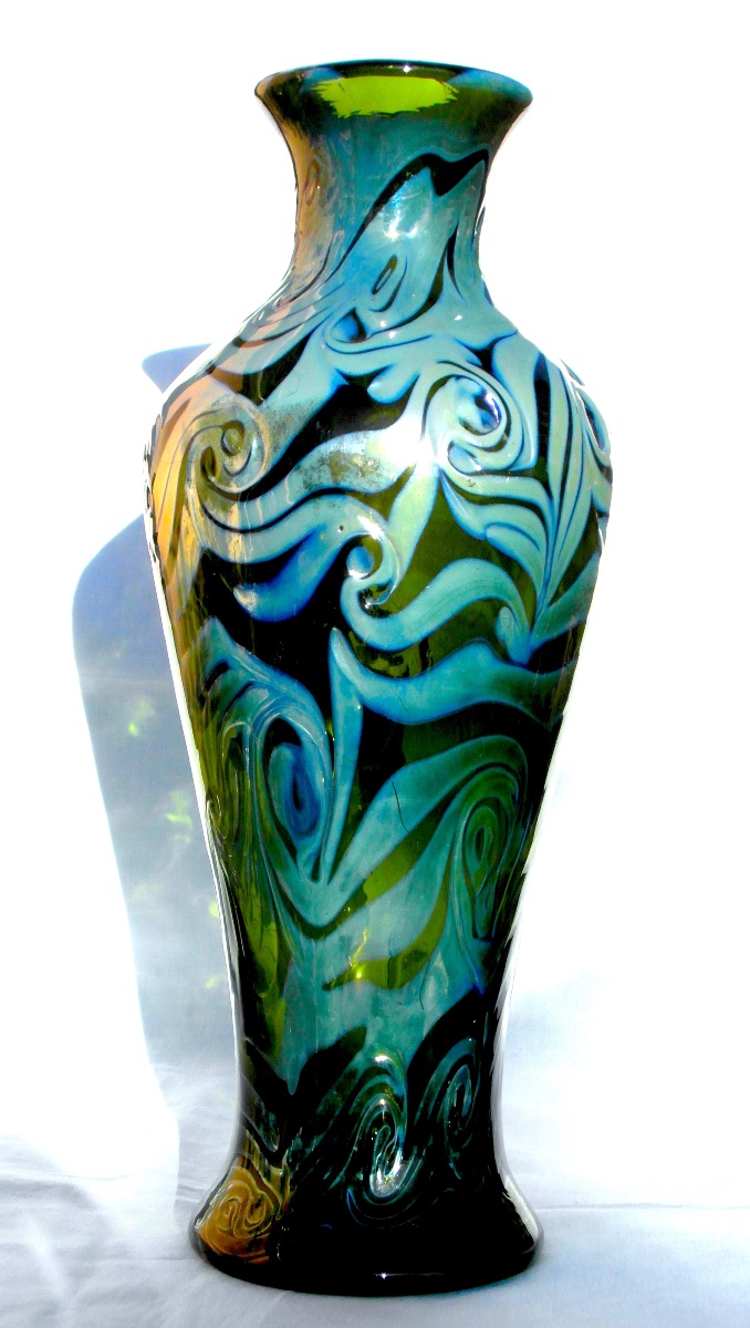 Large Iridescent Glass Baluster Vase, Bohemian Loetz, Circa 1900, Era Daum Galle Austria