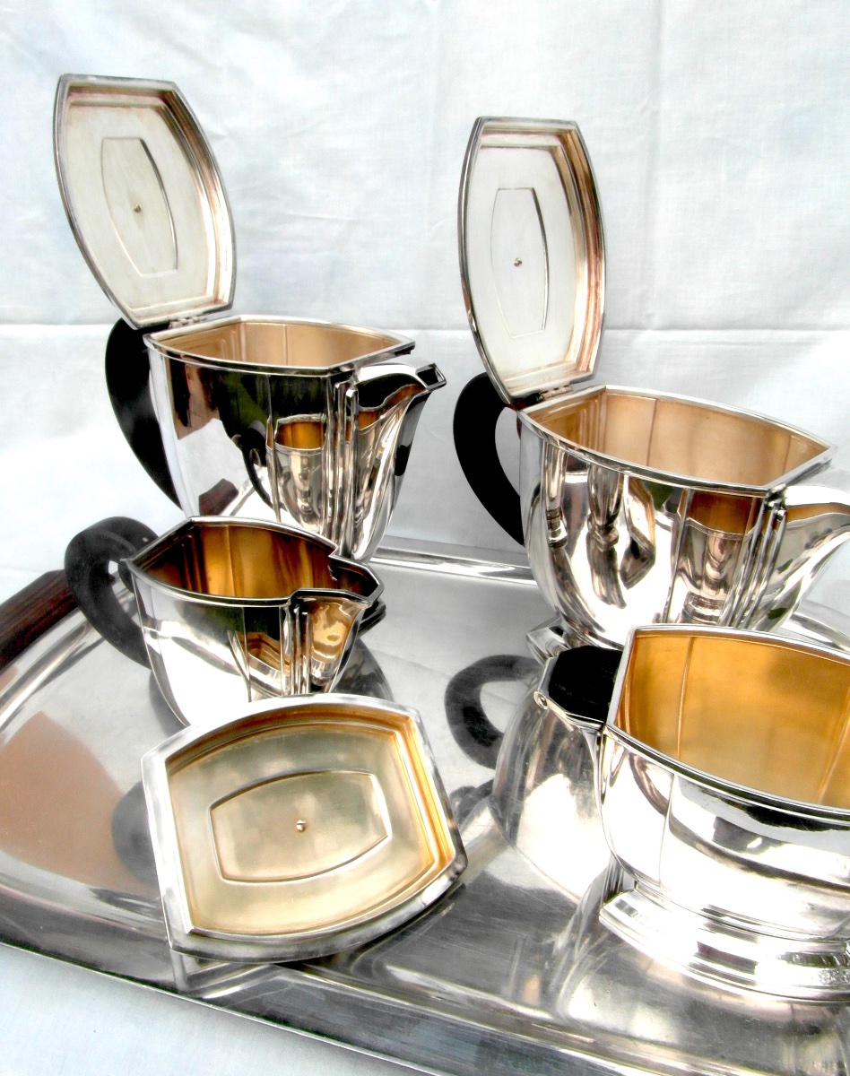 Service à The Et Café Art-deco Par Ravinet d'Enfert, 5 Pièces, Vers 1925 era christofle-photo-3