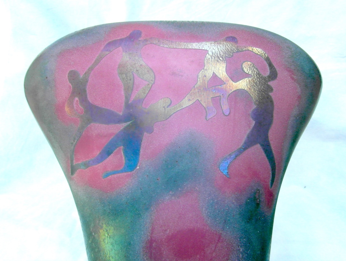 Rare "la Farandole" Vase By Ada Loumani, Engraved And Iridescent, Era Novaro, Daum, Mallemouche, Biot-photo-2