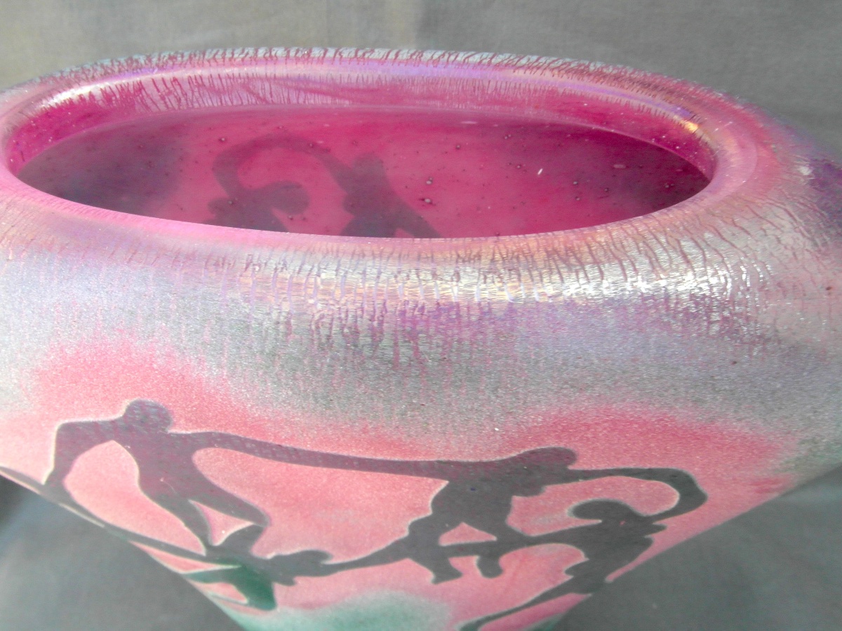 Rare "la Farandole" Vase By Ada Loumani, Engraved And Iridescent, Era Novaro, Daum, Mallemouche, Biot-photo-5