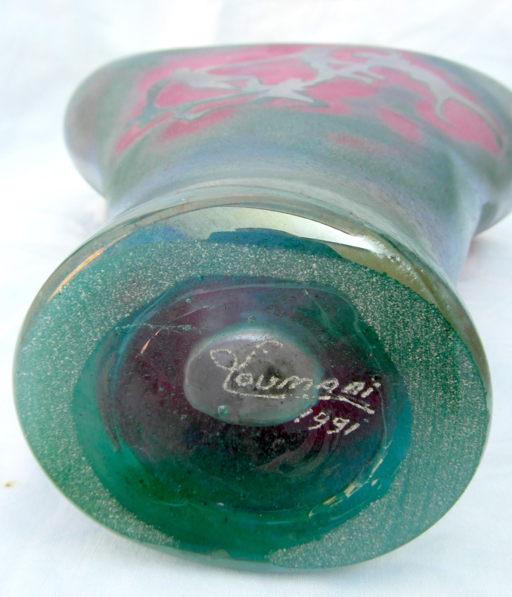 Rare "la Farandole" Vase By Ada Loumani, Engraved And Iridescent, Era Novaro, Daum, Mallemouche, Biot-photo-8