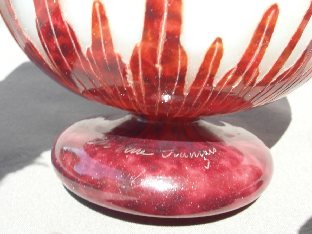Art Deco Ball Vase With Orchid Decoration By Schneider, French Glass, Circa 1920, Daum-photo-1