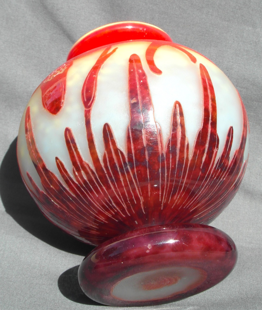 Art Deco Ball Vase With Orchid Decoration By Schneider, French Glass, Circa 1920, Daum-photo-7
