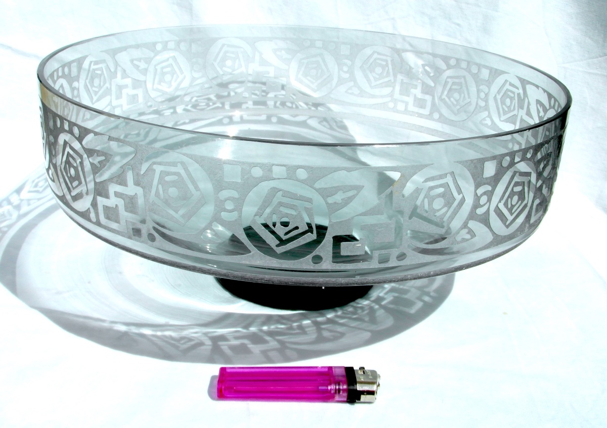 Large, Tall Goblet Engraved With Stylized Roses By Daum, Art Deco Era, Galle, 1925-photo-2