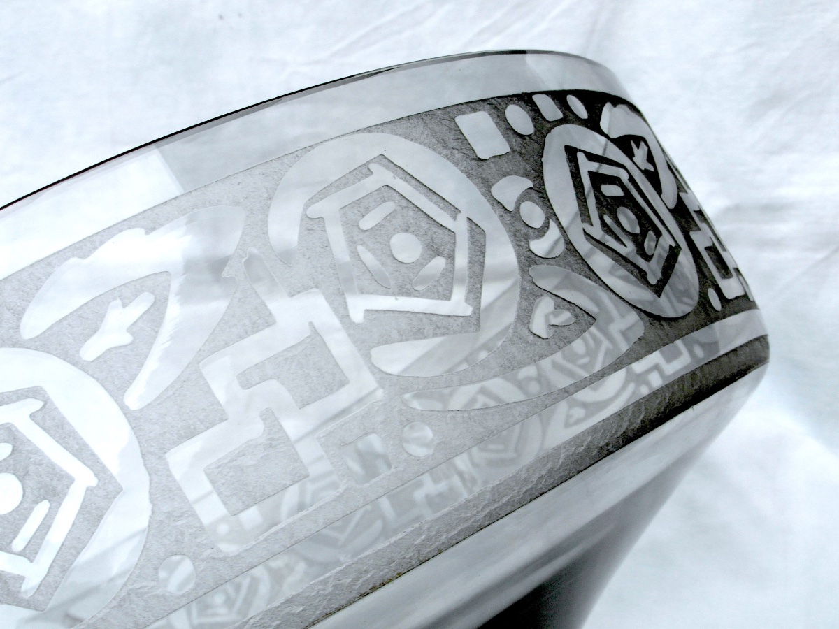 Large, Tall Goblet Engraved With Stylized Roses By Daum, Art Deco Era, Galle, 1925-photo-4